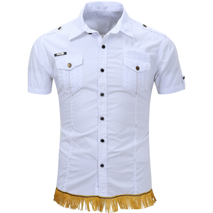 100% Cotton Military Cargo Shirt with Fringes