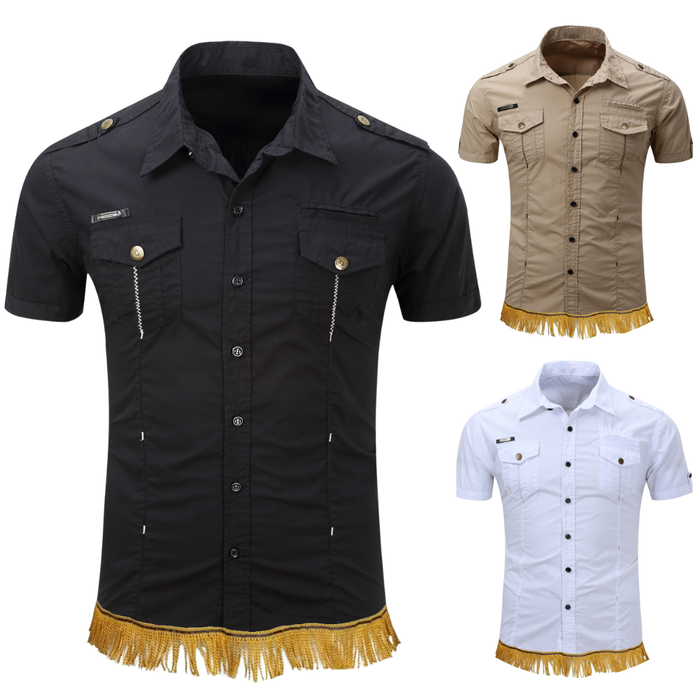 100% Cotton Military Cargo Shirt with Fringes