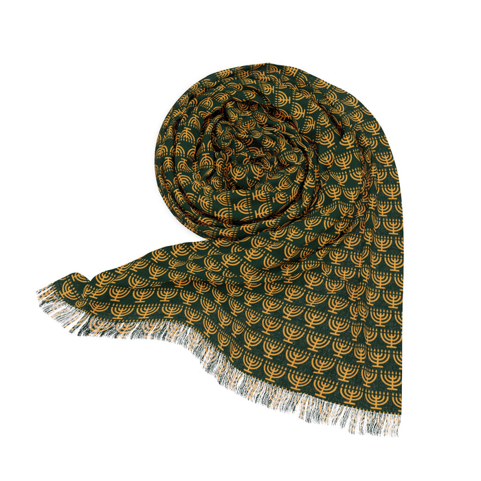 Green/Gold Menorah Printed Scarf