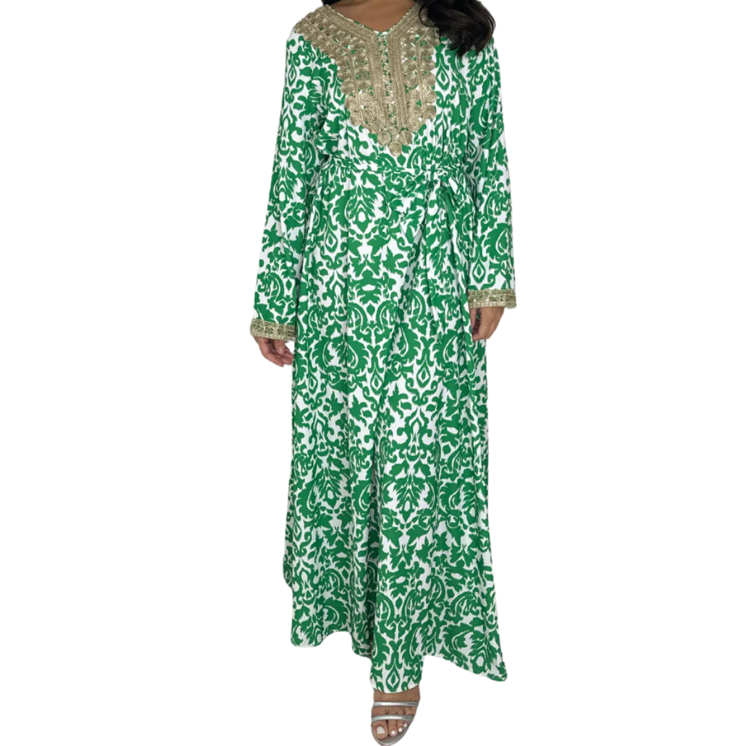 Embroidered Hem Tie Up Waist Maxi Dress