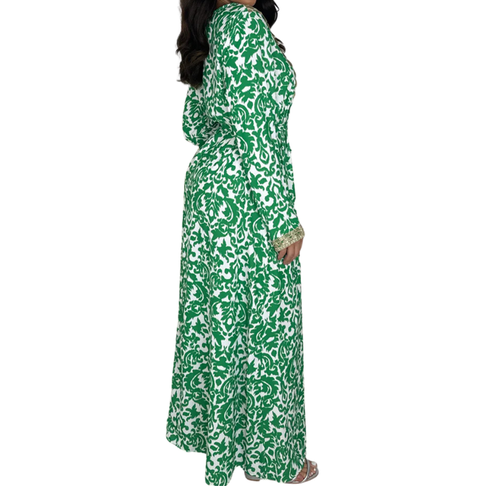 Embroidered Hem Tie Up Waist Maxi Dress