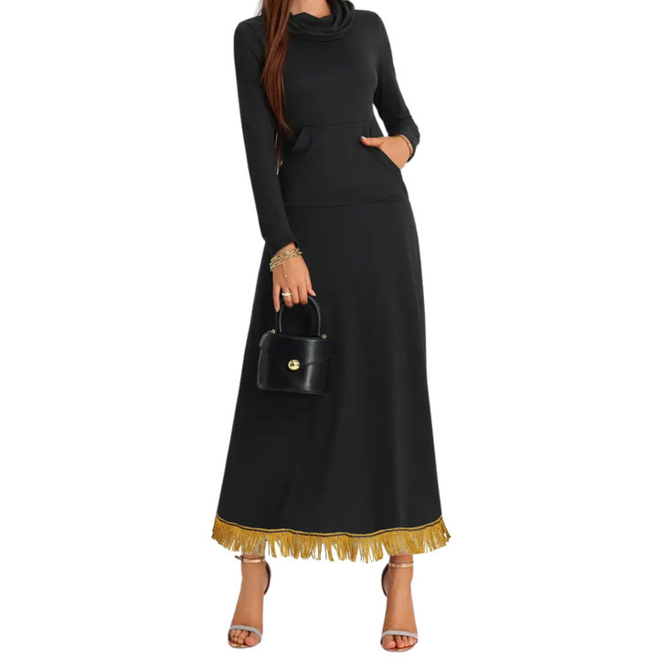 Turtleneck Maxi Dress with Front Pockets