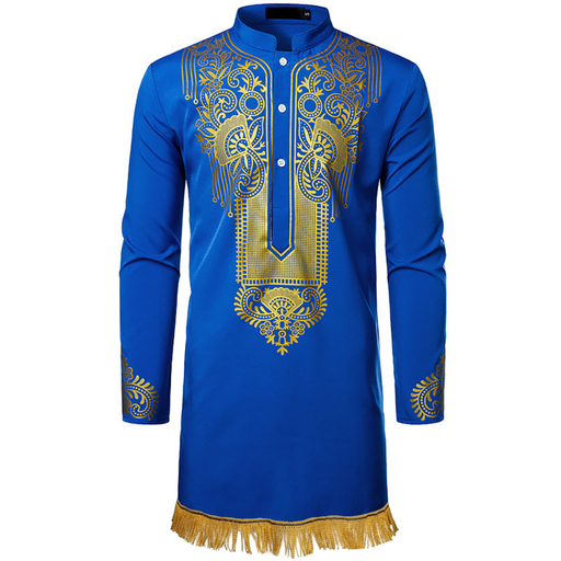 Gold Print Dashiki Shirt with Fringes - Free Worldwide Shipping- Sew Royal US