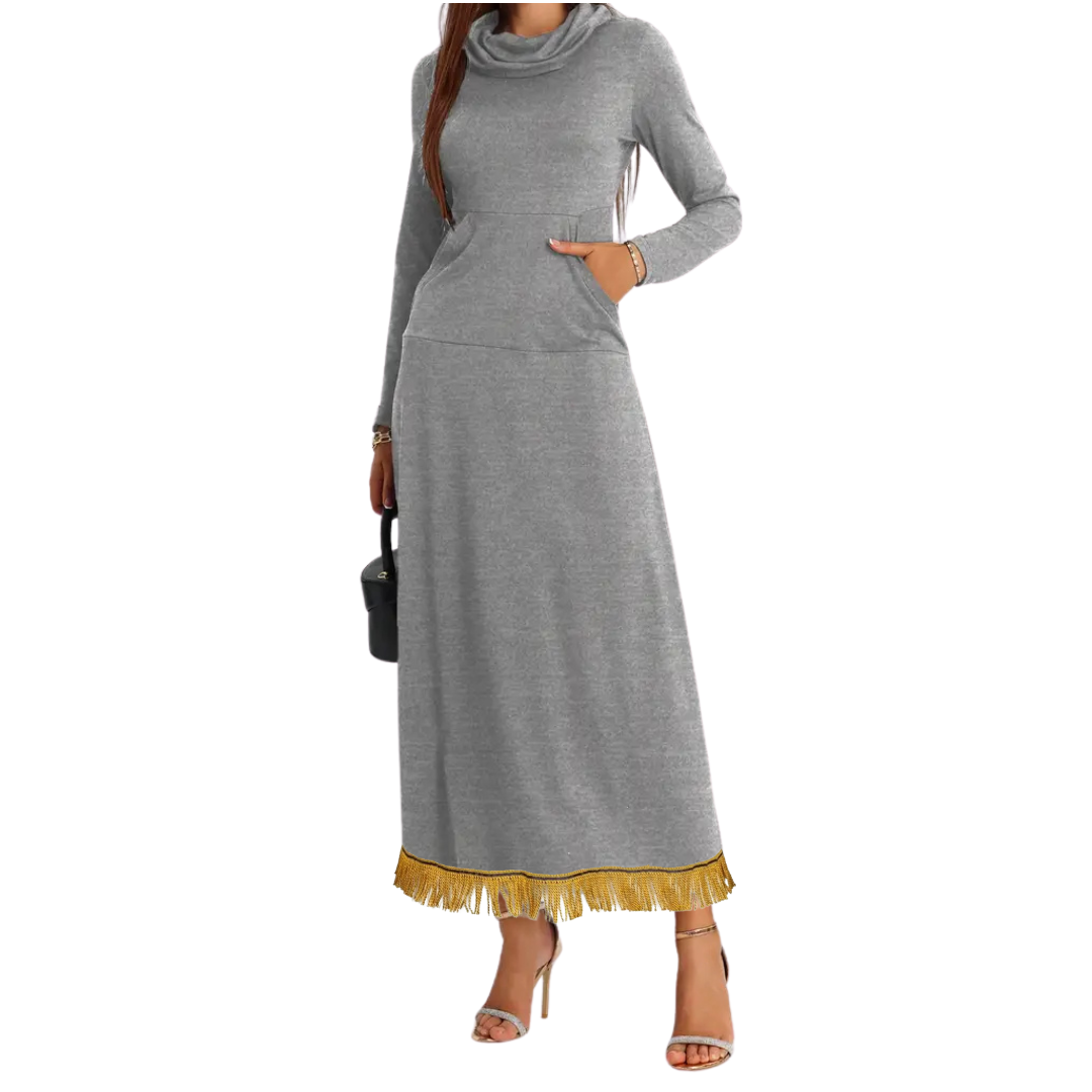 Turtleneck Maxi Dress with Front Pockets