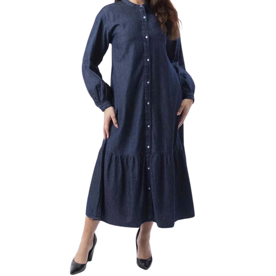 100% Cotton Layered Denim Dress with Pockets