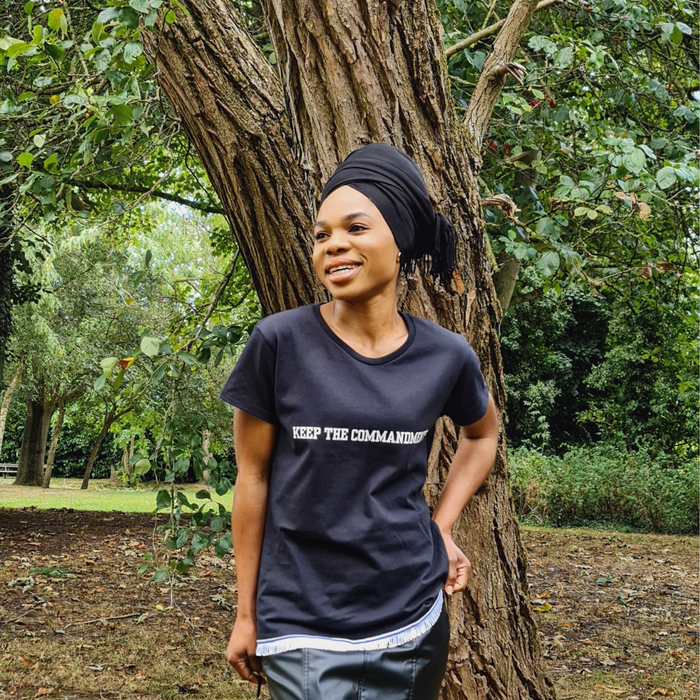 Keep the Commandments T-Shirt Fringed with White Loop Fringe