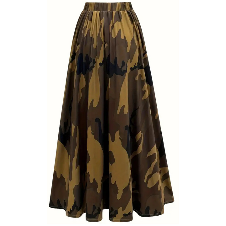 High-Waist Camouflage Print Maxi Skirt