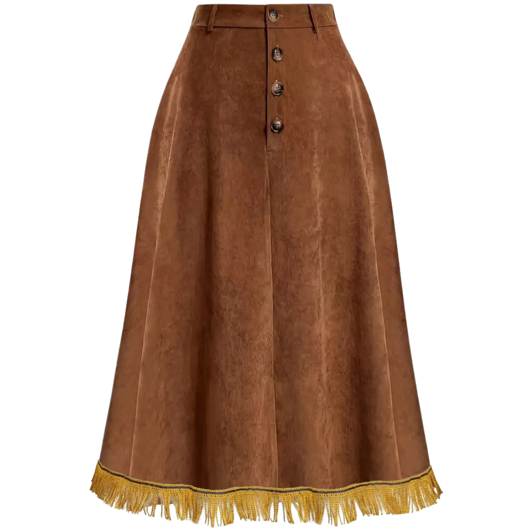 Corduroy Button Front A-Line Midi Skirt (PLUS SIZE)