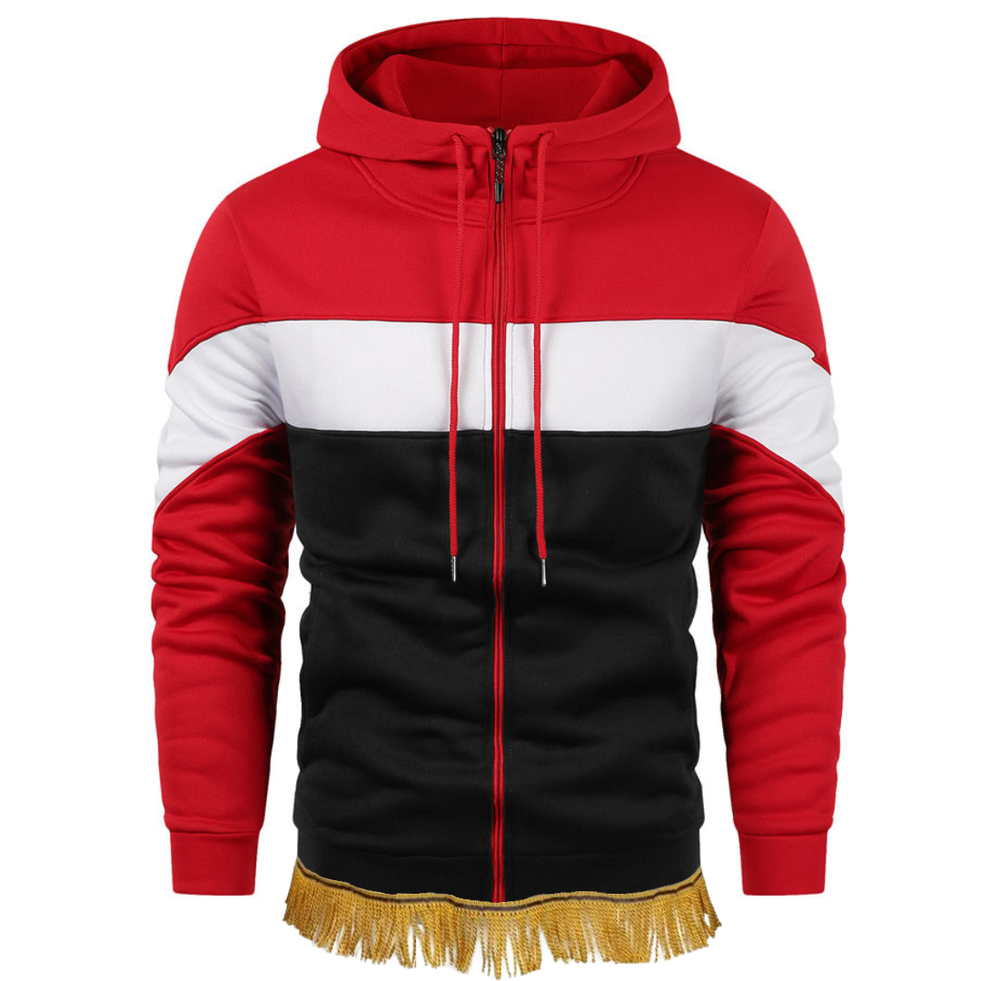 Men's Patchwork Zipper Hoodie with Fringes