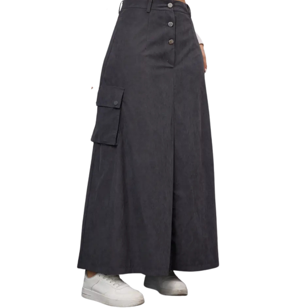 High Waist Corduroy Cargo Skirt with Pockets