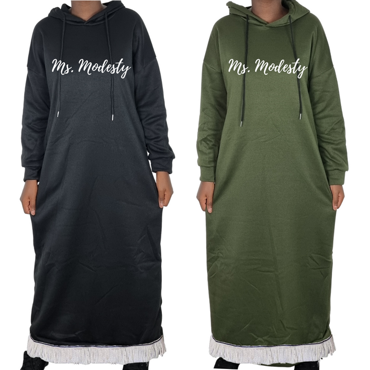 Ms Modesty Hooded Sweatshirt Dress with Pockets