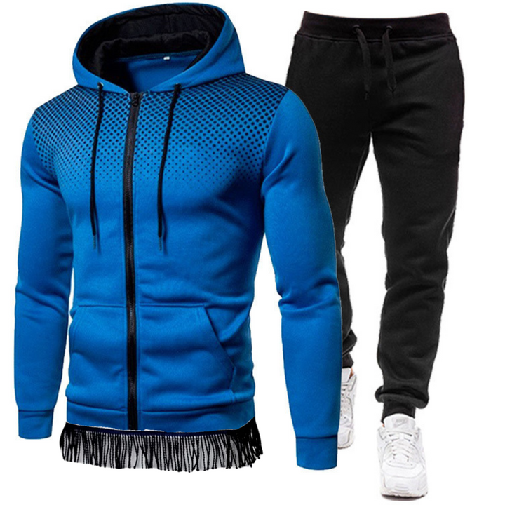 Men's Zipper Hoodie and Sweatpants Set with Fringes