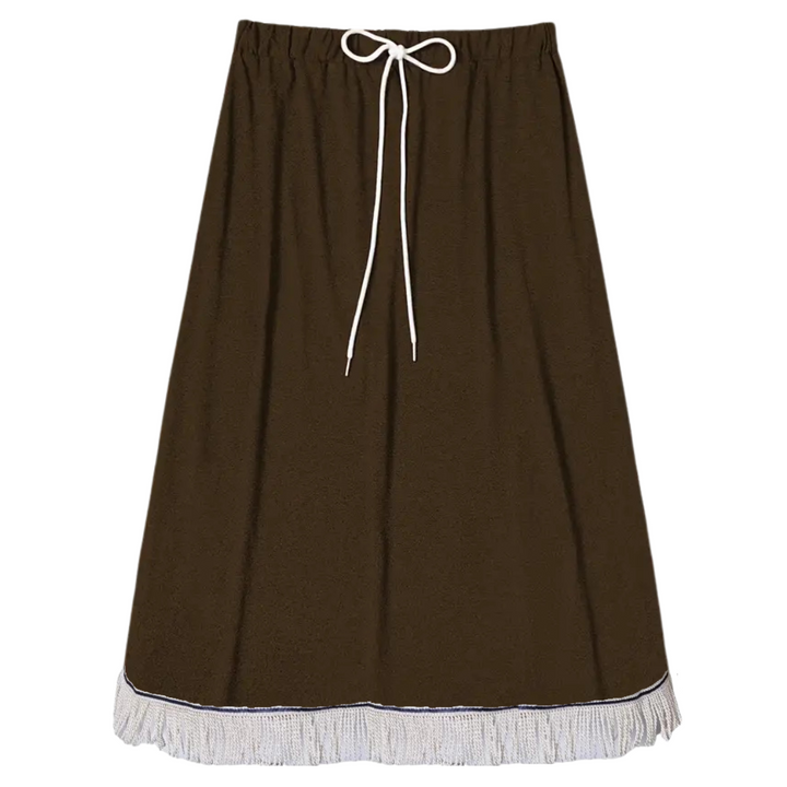 Plain Midi Skirt with Decorative Drawstring (8 Colors)