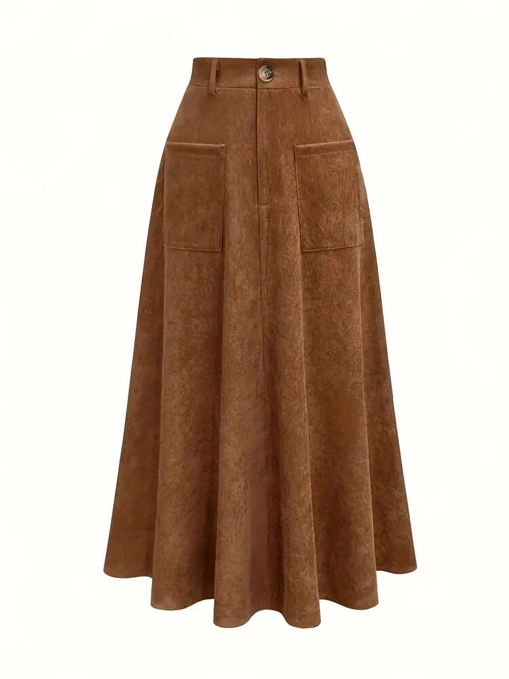 Woven A-Line High Waist Midi Skirt with Pockets