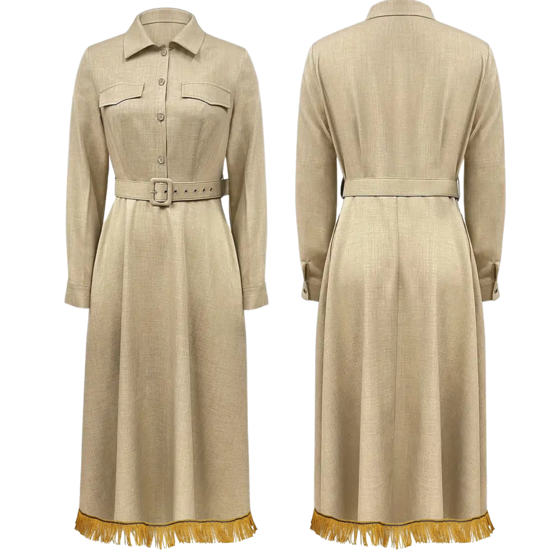 Long Sleeve Belted Maxi Shirt Dress