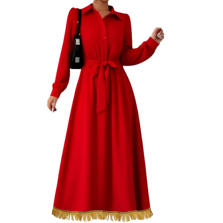 Red Button Front Belted Maxi Dress