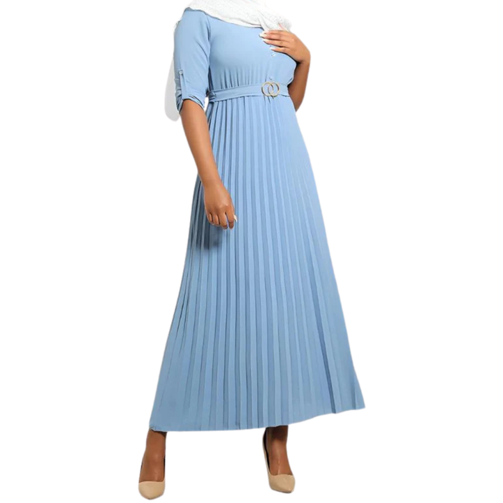 Logo Belt Pleated Maxi Dress