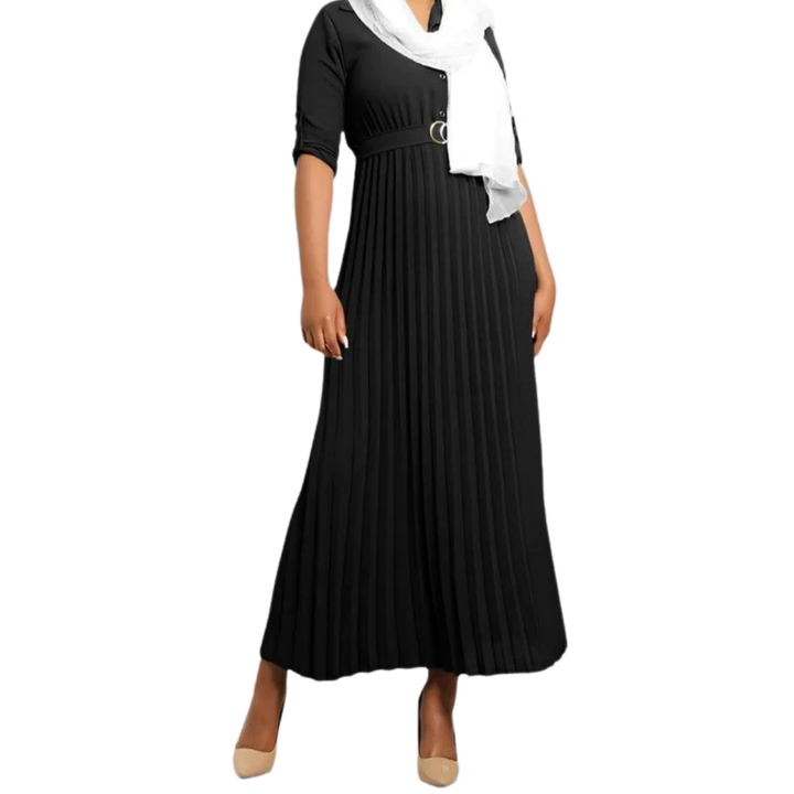 Logo Belt Pleated Maxi Dress