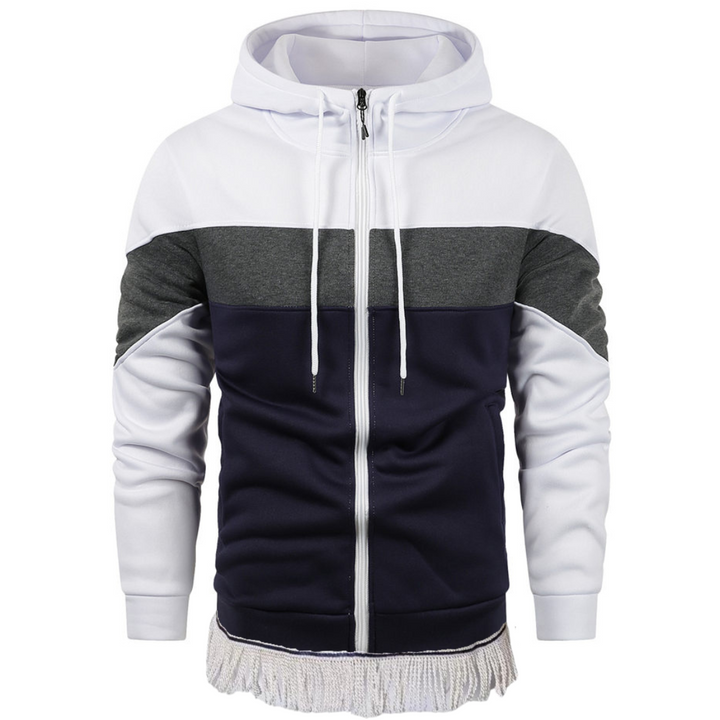 Men's Patchwork Zipper Hoodie with Fringes