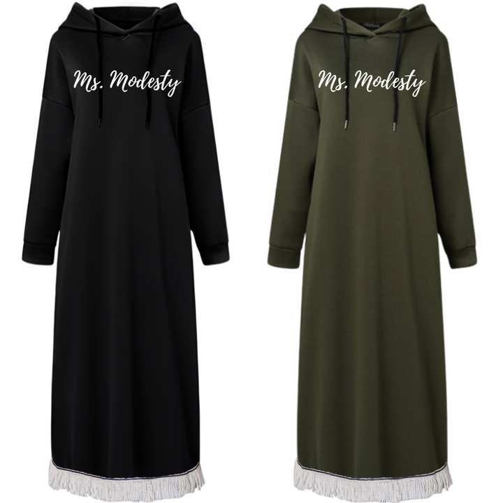 Ms Modesty Hooded Sweatshirt Dress with Pockets