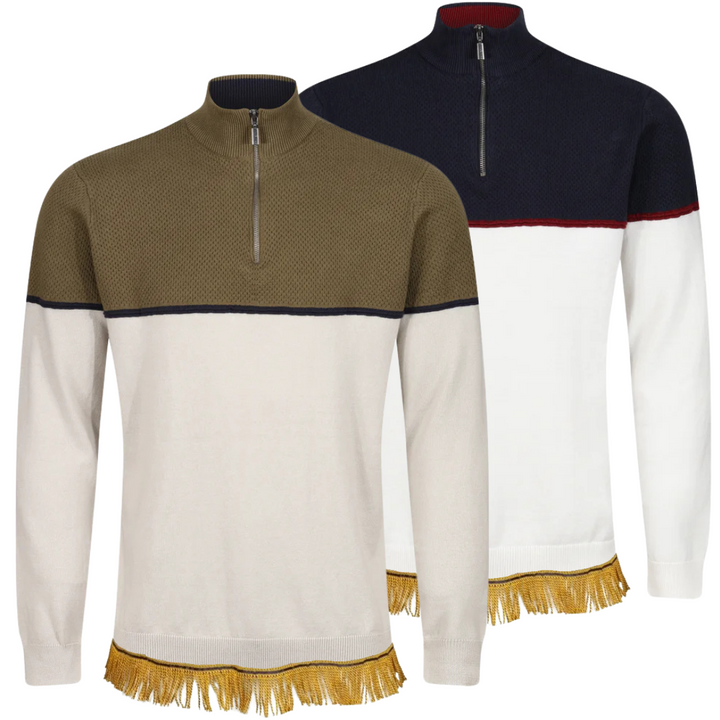 Men's Quarter Zip Sweater with Fringes