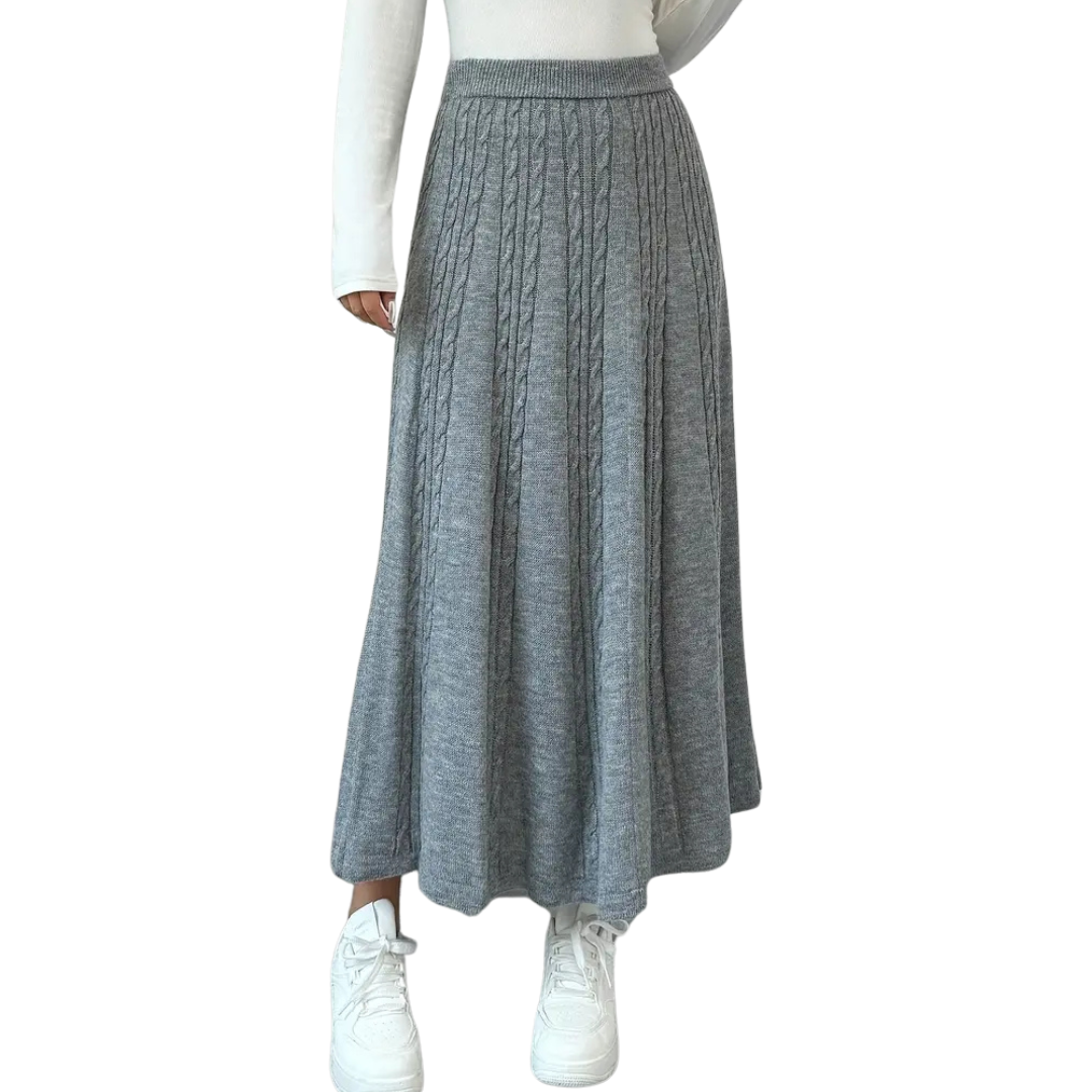 Elastic Waist Knitted Cable Maxi Skirt