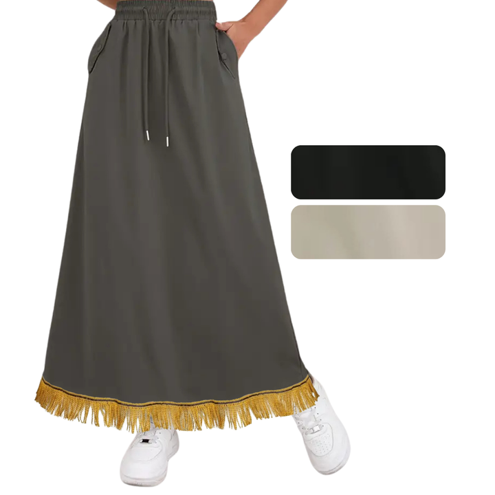 High-Waist Drawstring Cargo Maxi Skirt