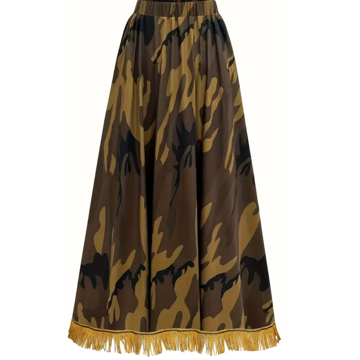 High-Waist Camouflage Print Maxi Skirt