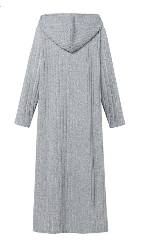 V Neck Knitted Button Front Hooded Dress