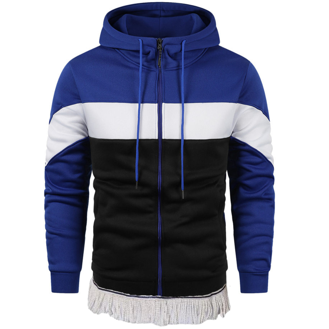 Men's Patchwork Zipper Hoodie with Fringes