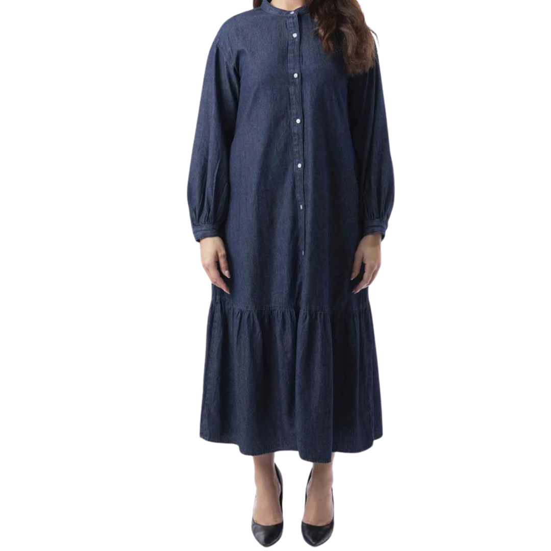 100% Cotton Layered Denim Dress with Pockets