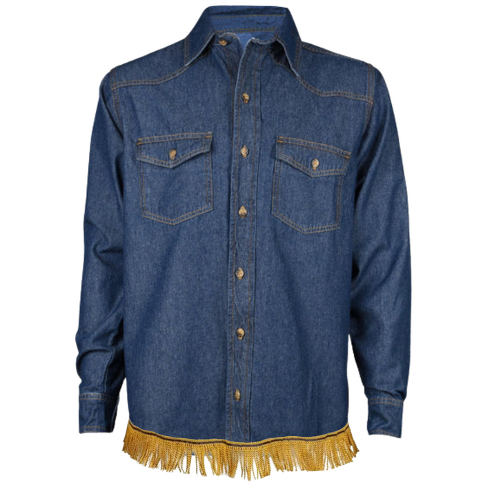 Men's Denim Long Sleeve Shirt with Fringes (BOGO)