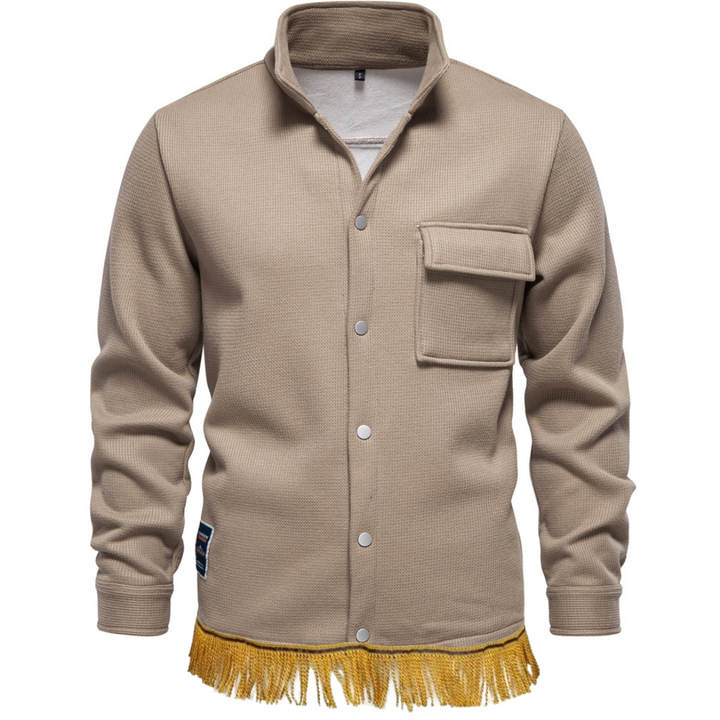 Men's Fleece Lined Button Up Jacket with Fringes