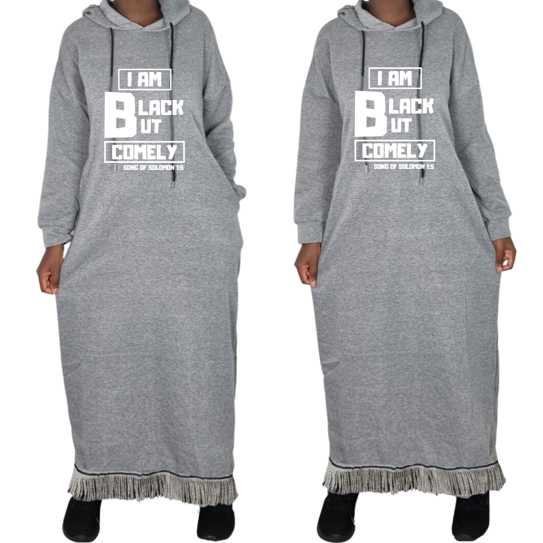 Black But Comely Hooded Sweatshirt Dress with Pockets