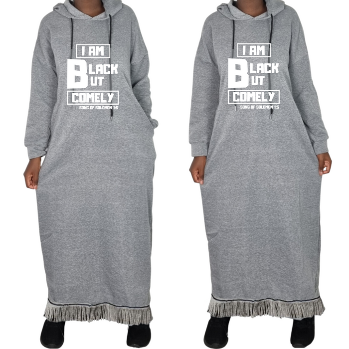 Black But Comely Hooded Sweatshirt Dress with Pockets