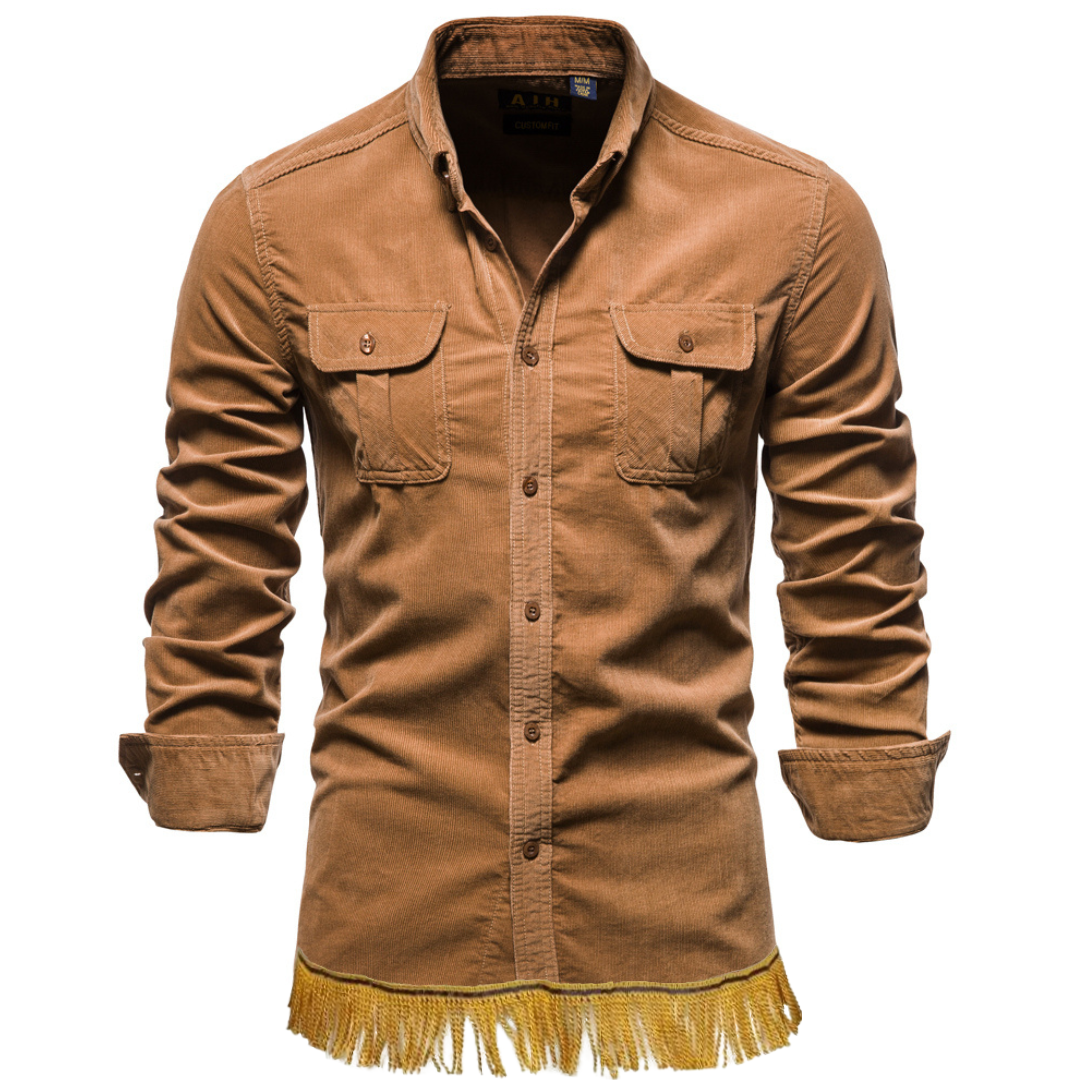 100% Cotton Corduroy Cargo Shirt with Fringes