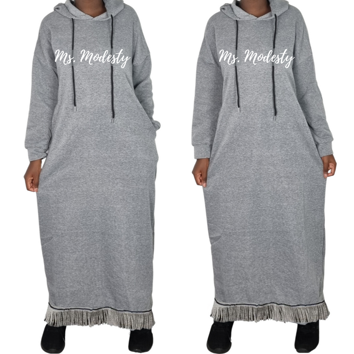 Ms Modesty Hooded Sweatshirt Dress with Pockets