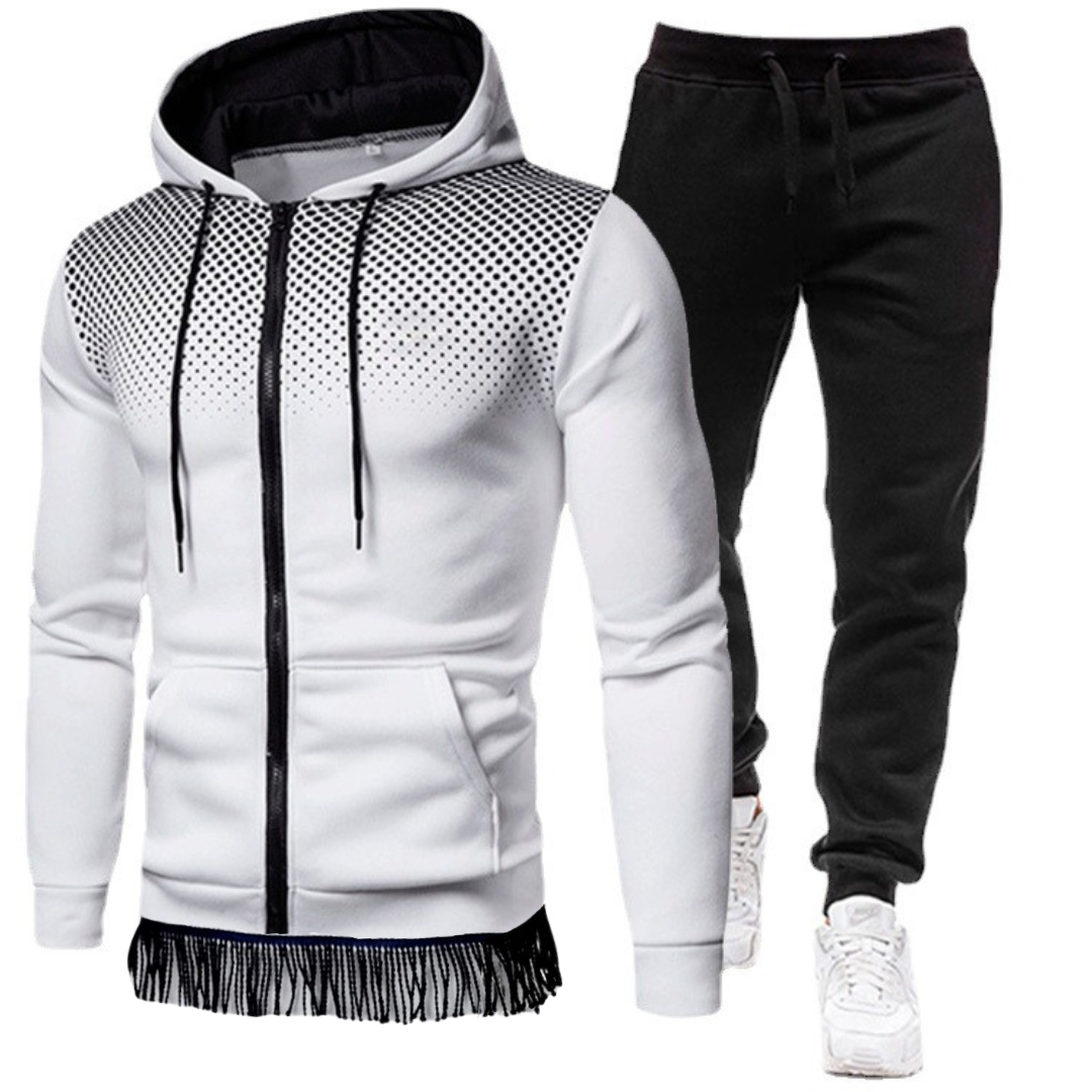 Men's Zipper Hoodie and Sweatpants Set with Fringes