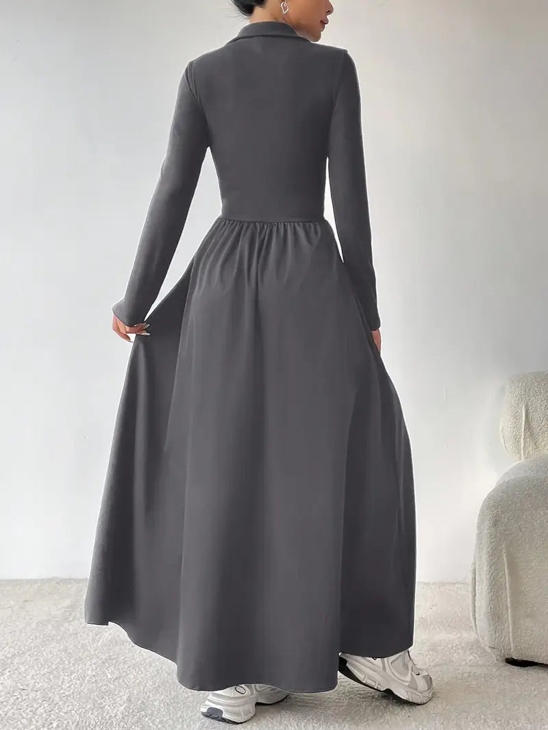 Long Sleeve Zip Front Maxi Dress