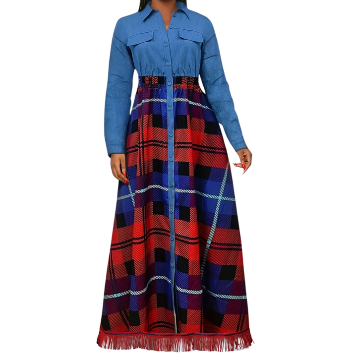 Plaid Button Front A-line Maxi Dress