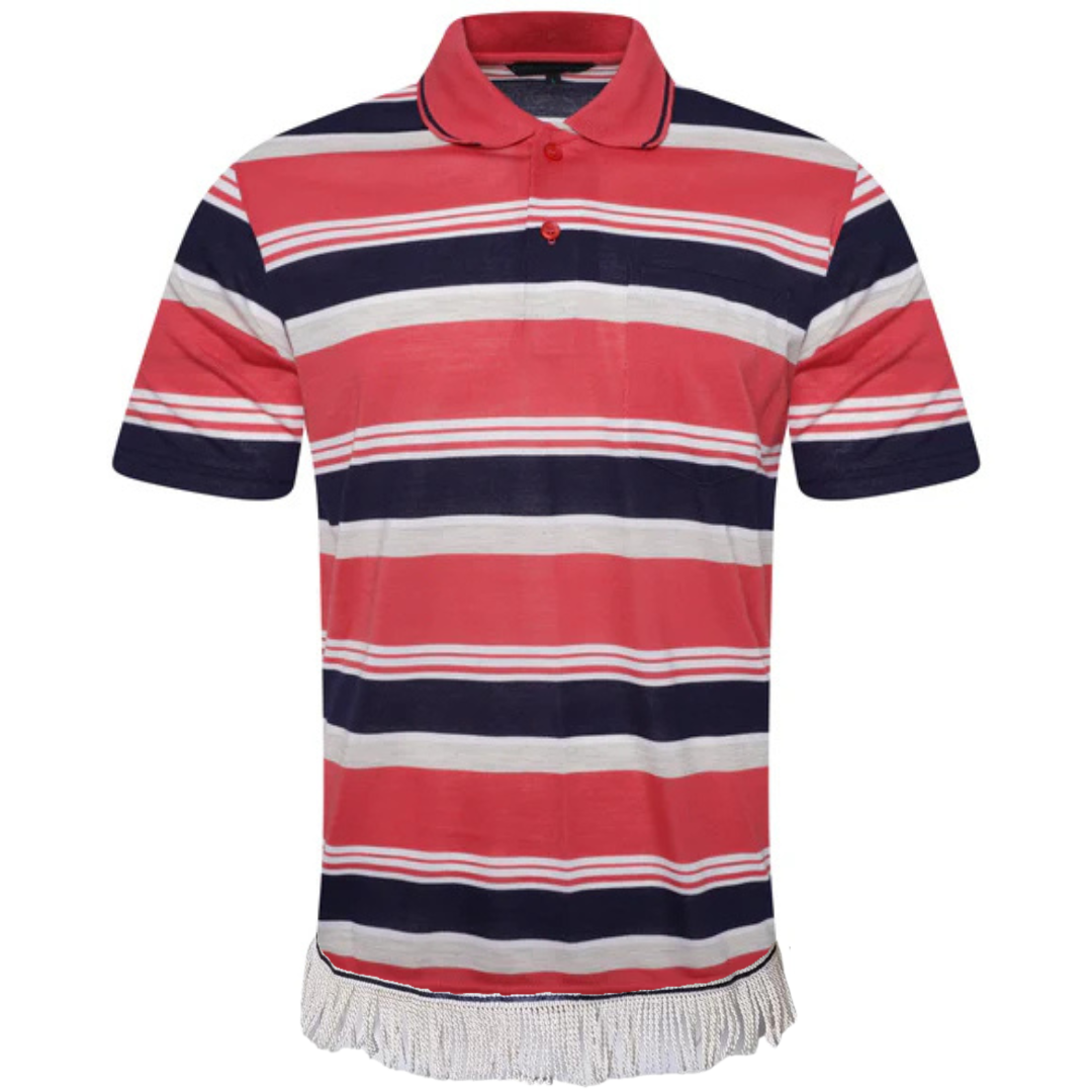 Men's Striped Polo Shirt with Fringes