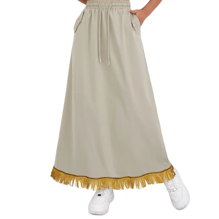 High-Waist Drawstring Cargo Maxi Skirt