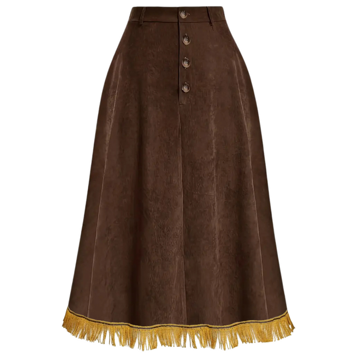 Corduroy Button Front A-Line Midi Skirt (PLUS SIZE)