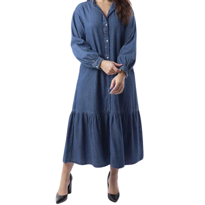 100% Cotton Layered Denim Dress with Pockets