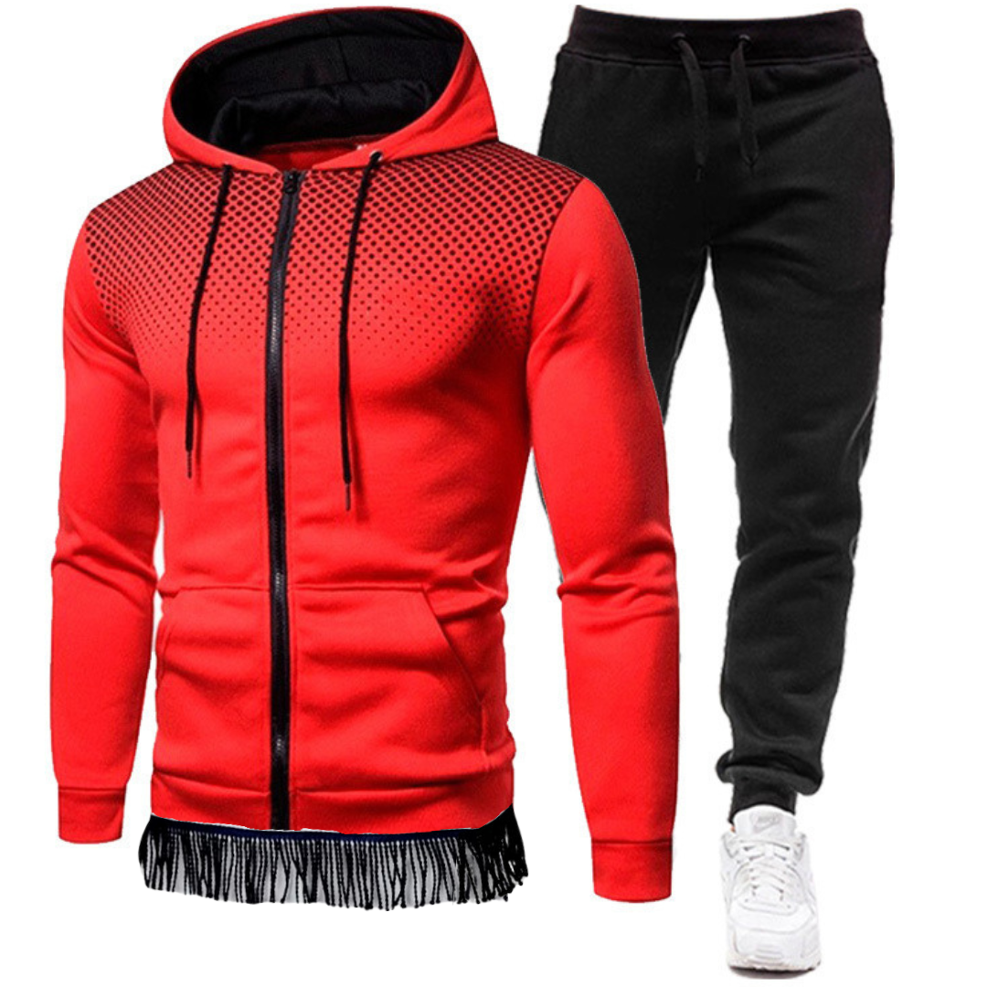 Men's Zipper Hoodie and Sweatpants Set with Fringes