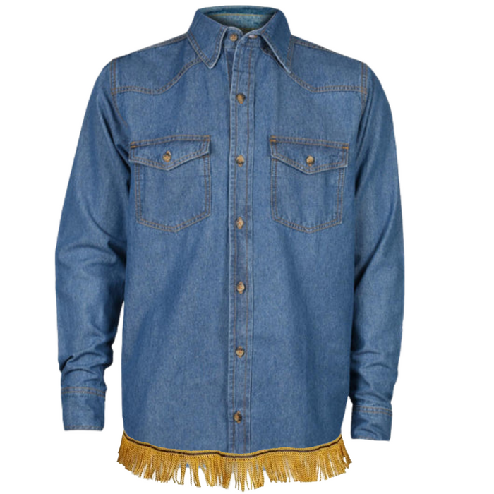 Men's Denim Long Sleeve Shirt with Fringes (BOGO)