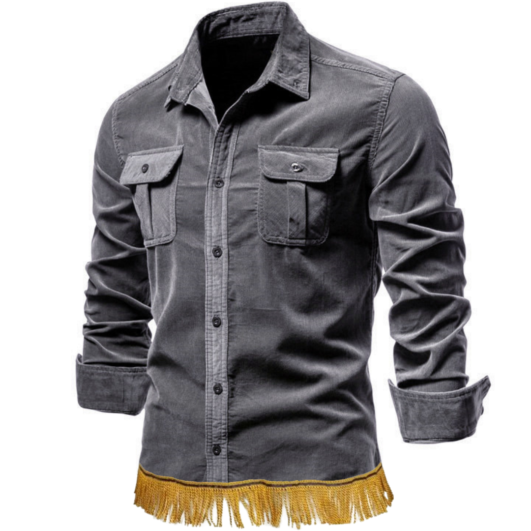 100% Cotton Corduroy Cargo Shirt with Fringes