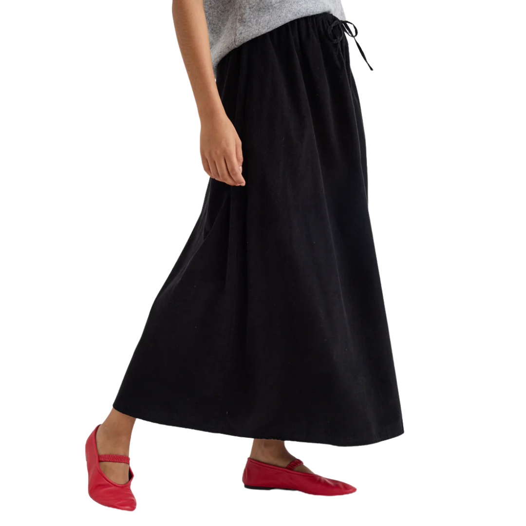 Organic Cotton Black Corduroy Skirt with Pockets