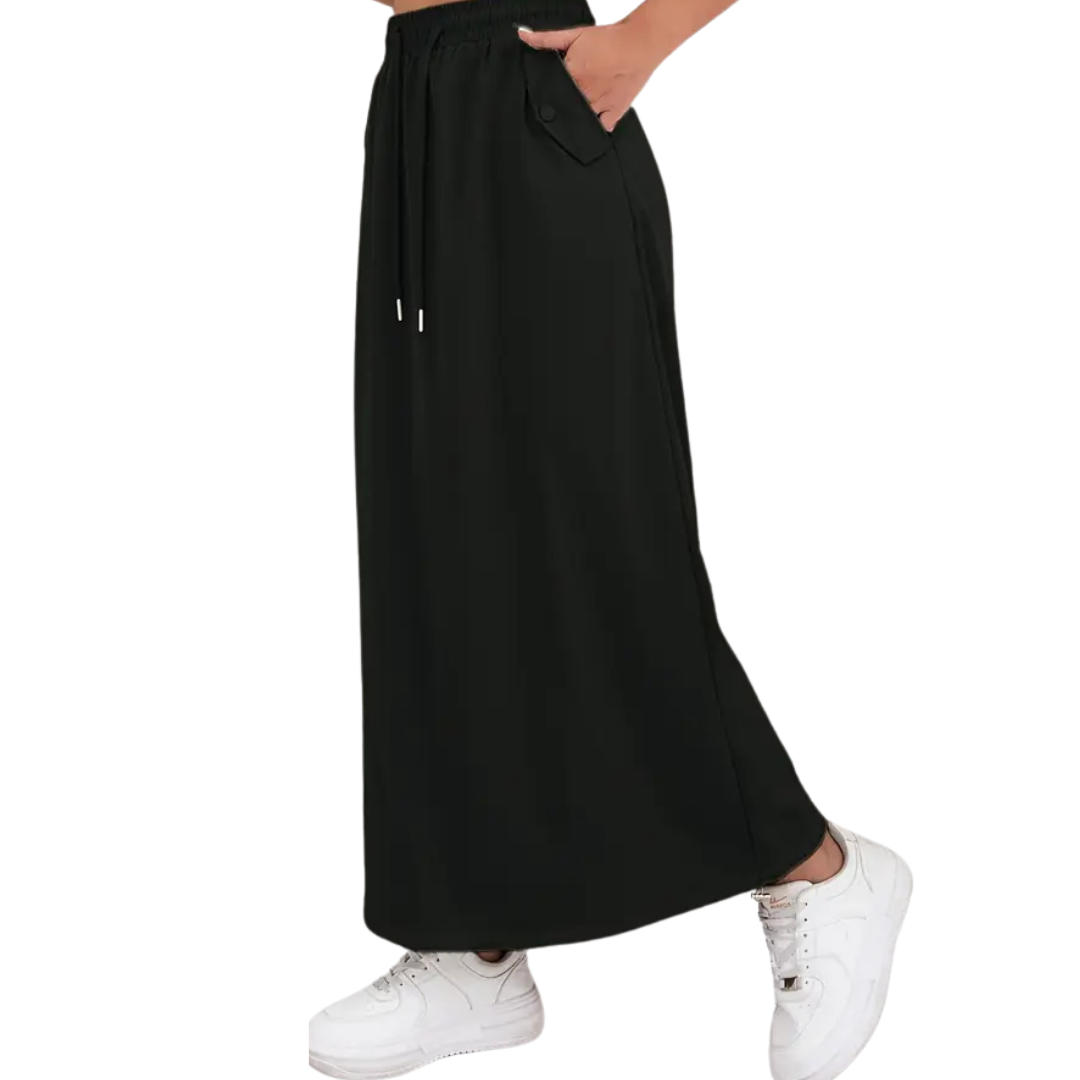 High-Waist Drawstring Cargo Maxi Skirt