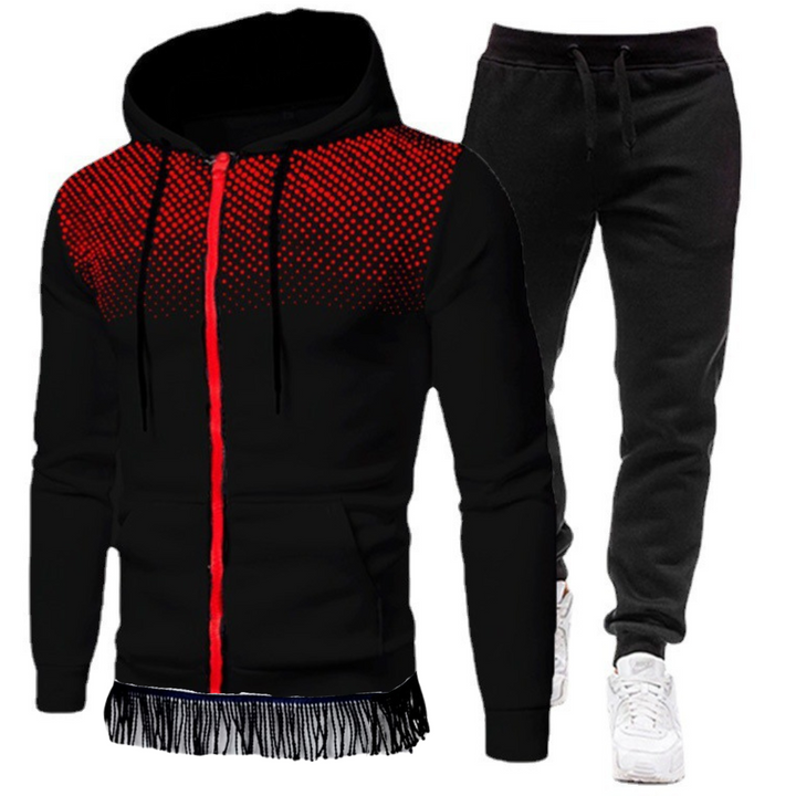 Men's Zipper Hoodie and Sweatpants Set with Fringes